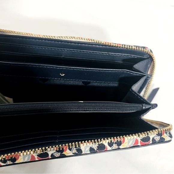Kate Spade Blazer Blue Cameron Large Continental Micro Floral Wallet EUC Gold - Picture 4 of 8